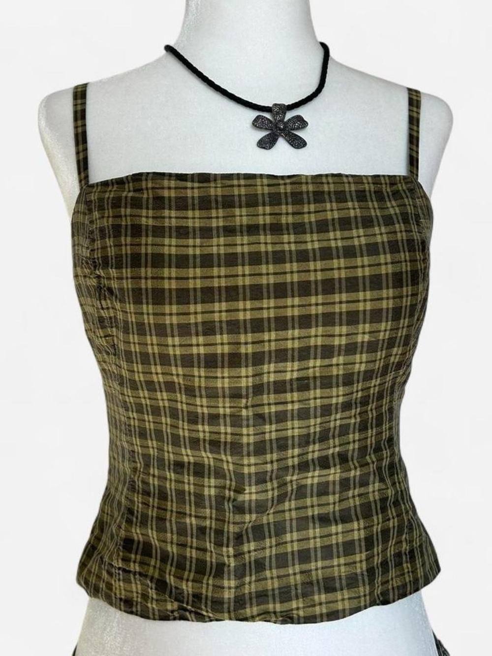Jones New York 100% Silk Green Square-Neck Spaghetti Strap Top